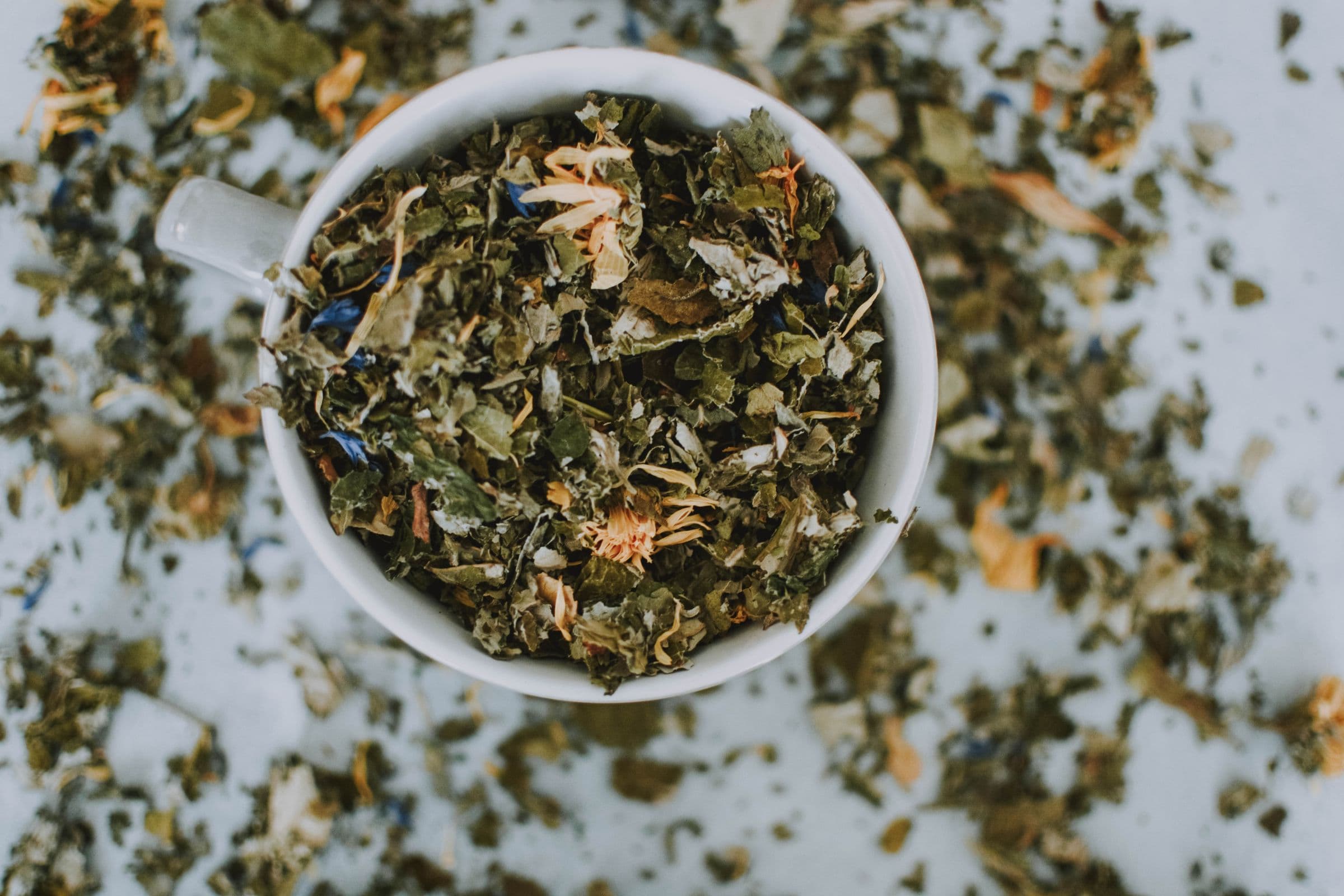 Dried herbs and botanicals sorted in traditional preparation